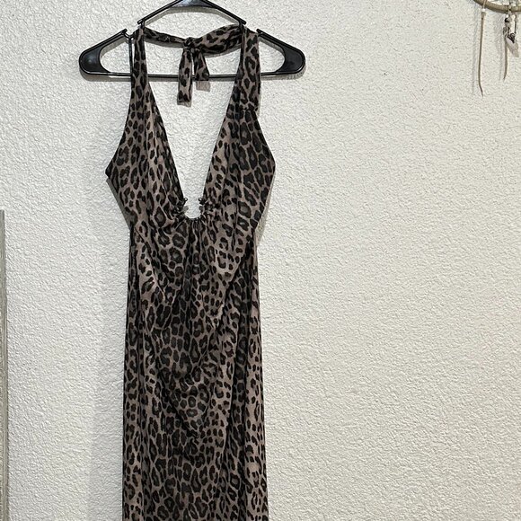 Leopard Halter Maxi Dress - Picture 1 of 5